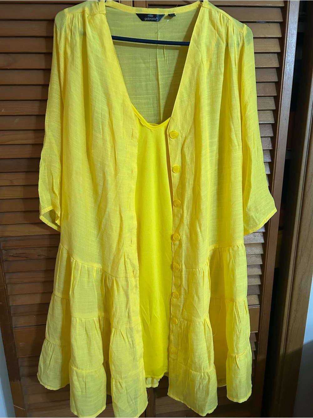 Yellow Tiered Button-Front Women's Dress by Unknown